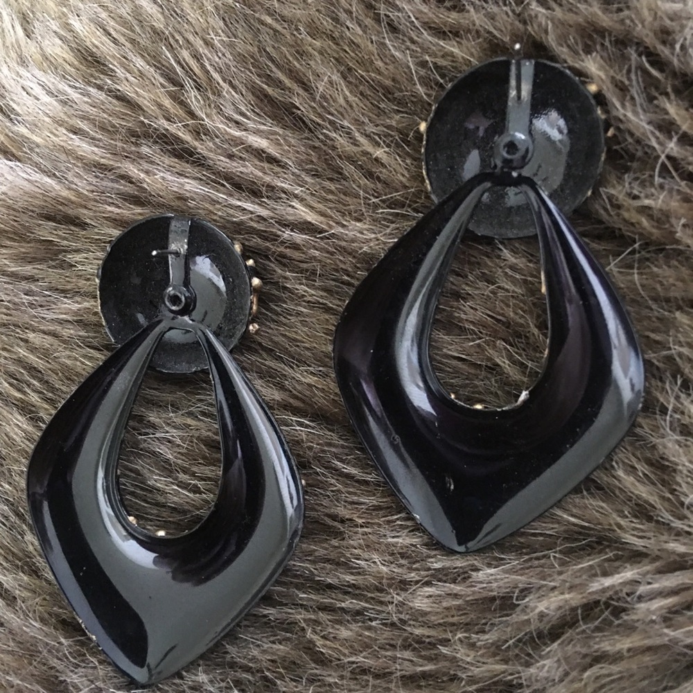 Vintage Large Hand Painted Statement Earrings - image 2